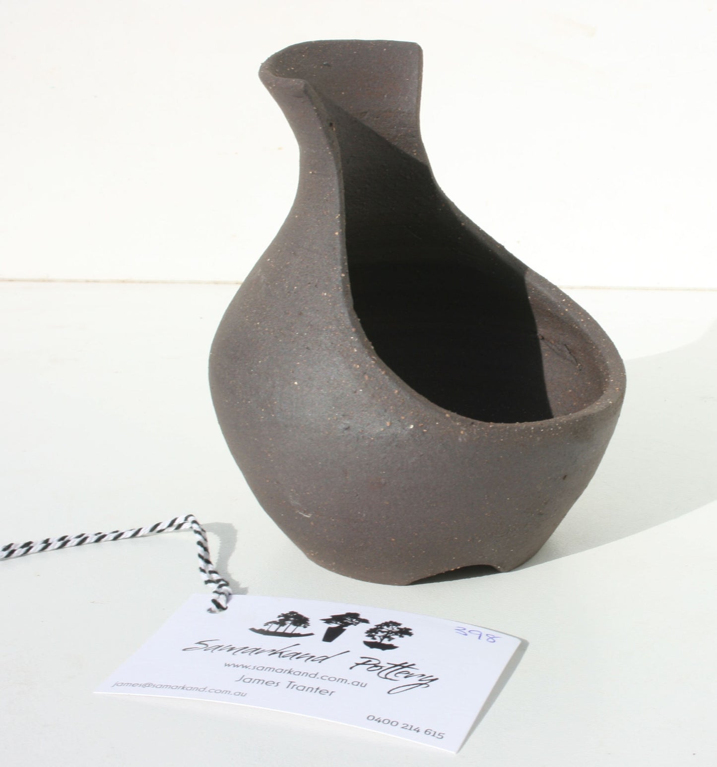 Dark Brown Stoneware Smooth Finish Unglazed Bonsai Pot - Round Vase