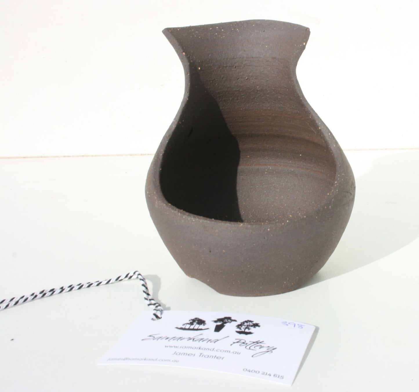 Dark Brown Stoneware Smooth Finish Unglazed Bonsai Pot - Round Vase