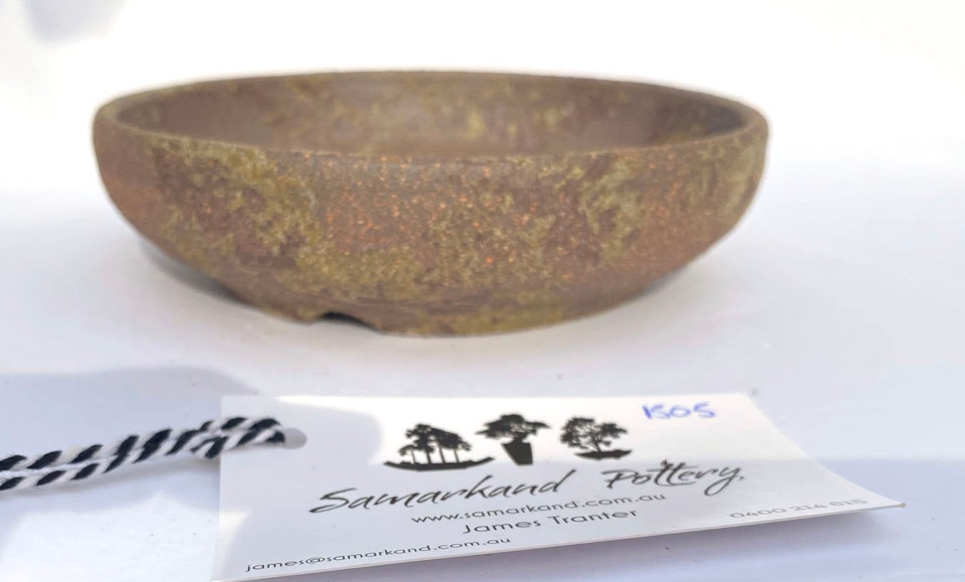 Brown Stoneware Woodash Smooth Finish Unglazed Bonsai Pot – Round Literati