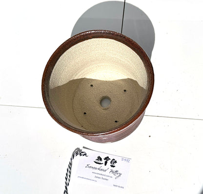 Round  17cm Copper Brown Glazed Stoneware Bonsai Pot