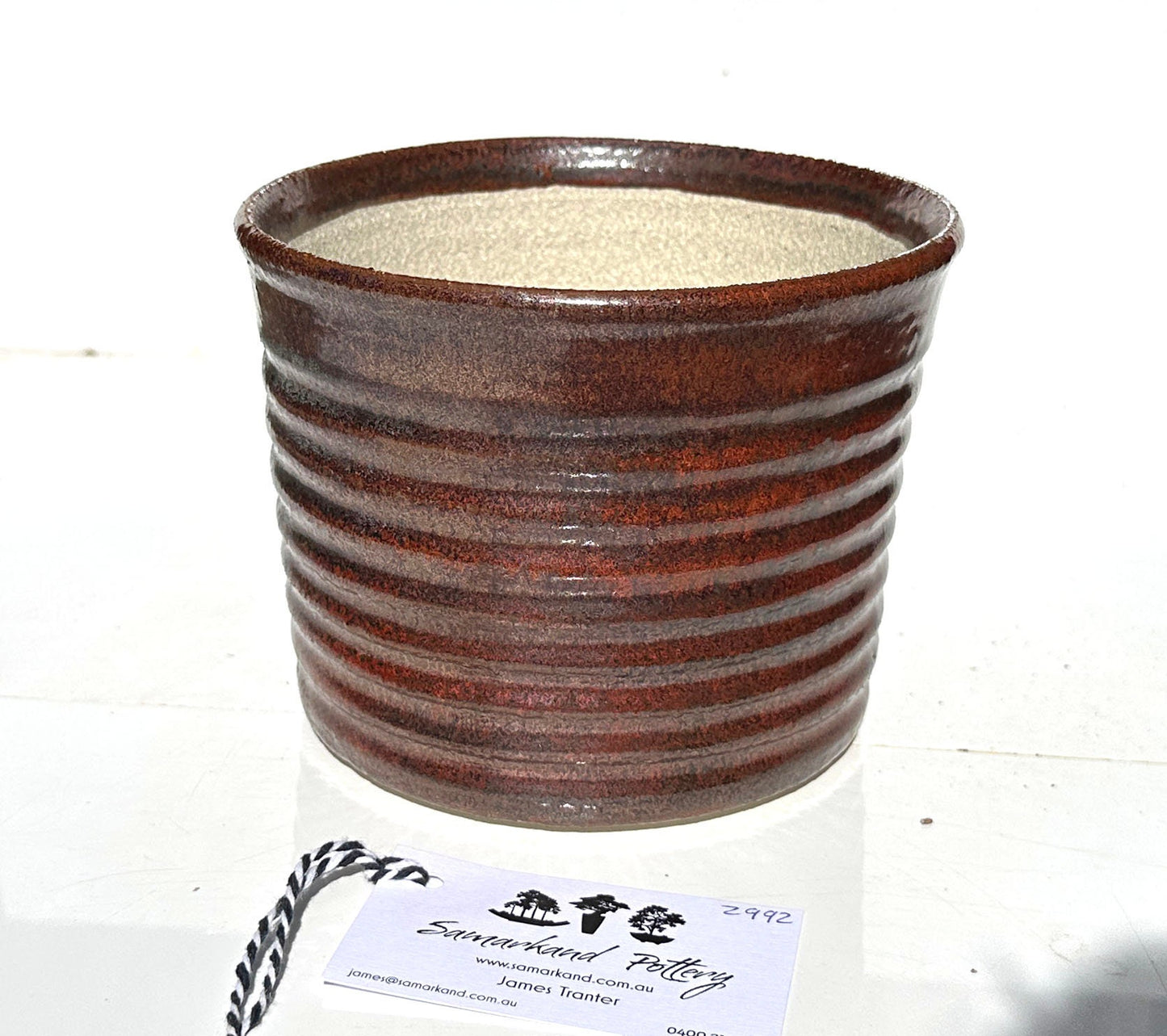 Round  17cm Copper Brown Glazed Stoneware Bonsai Pot
