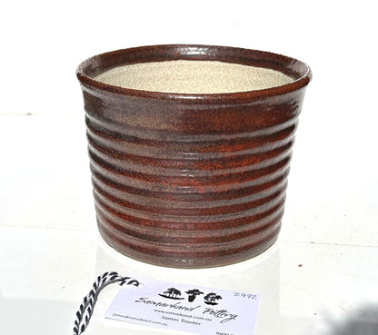 Round  17cm Copper Brown Glazed Stoneware Bonsai Pot