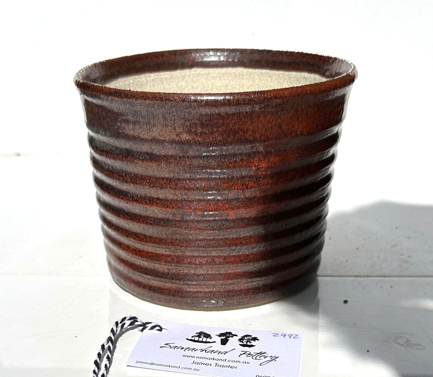 Round  17cm Copper Brown Glazed Stoneware Bonsai Pot