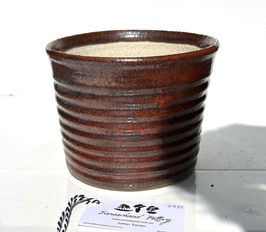 Round  17cm Copper Brown Glazed Stoneware Bonsai Pot