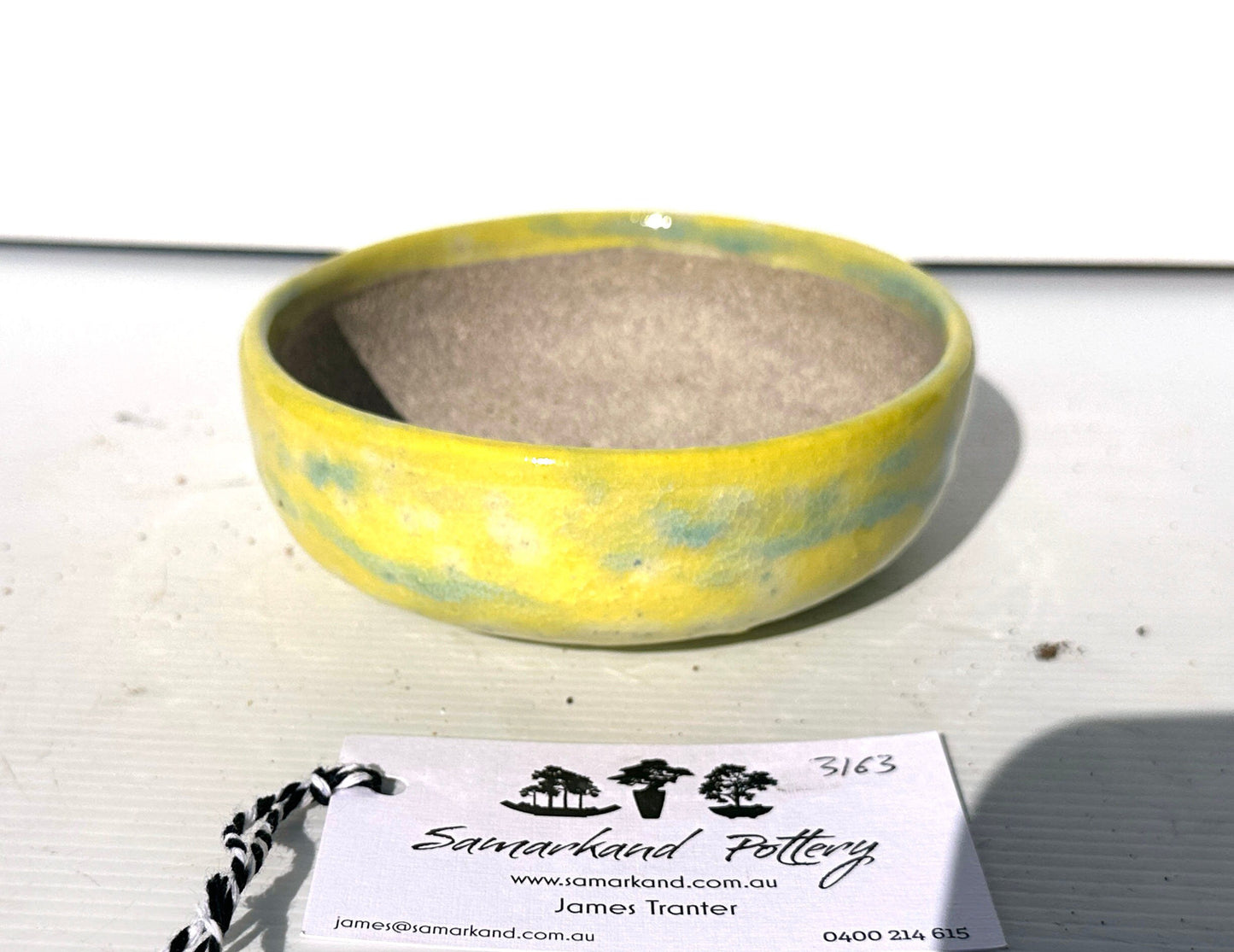 Round  13cm Yellow Glazed Stoneware Bonsai Pot