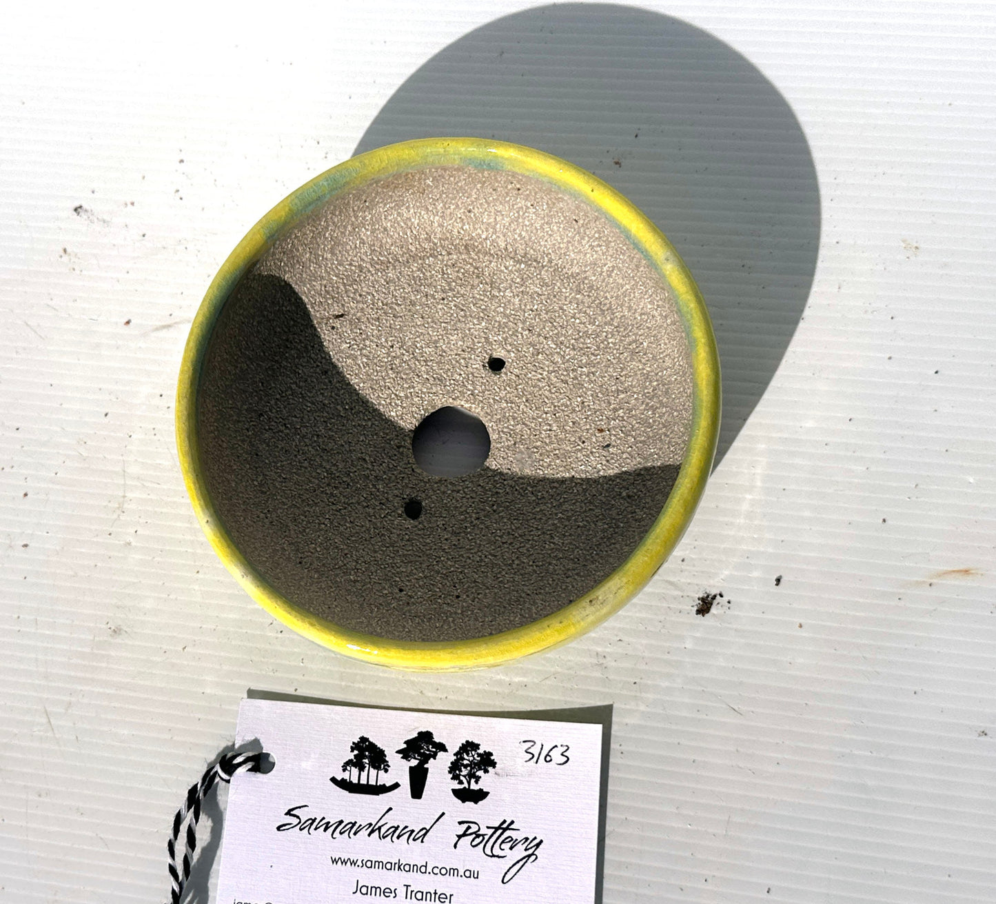 Round  13cm Yellow Glazed Stoneware Bonsai Pot