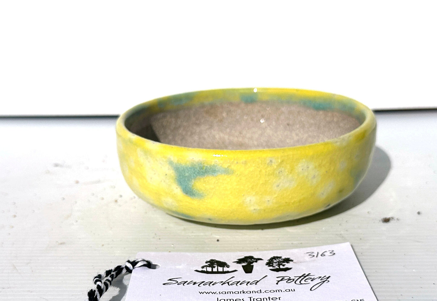 Round  13cm Yellow Glazed Stoneware Bonsai Pot
