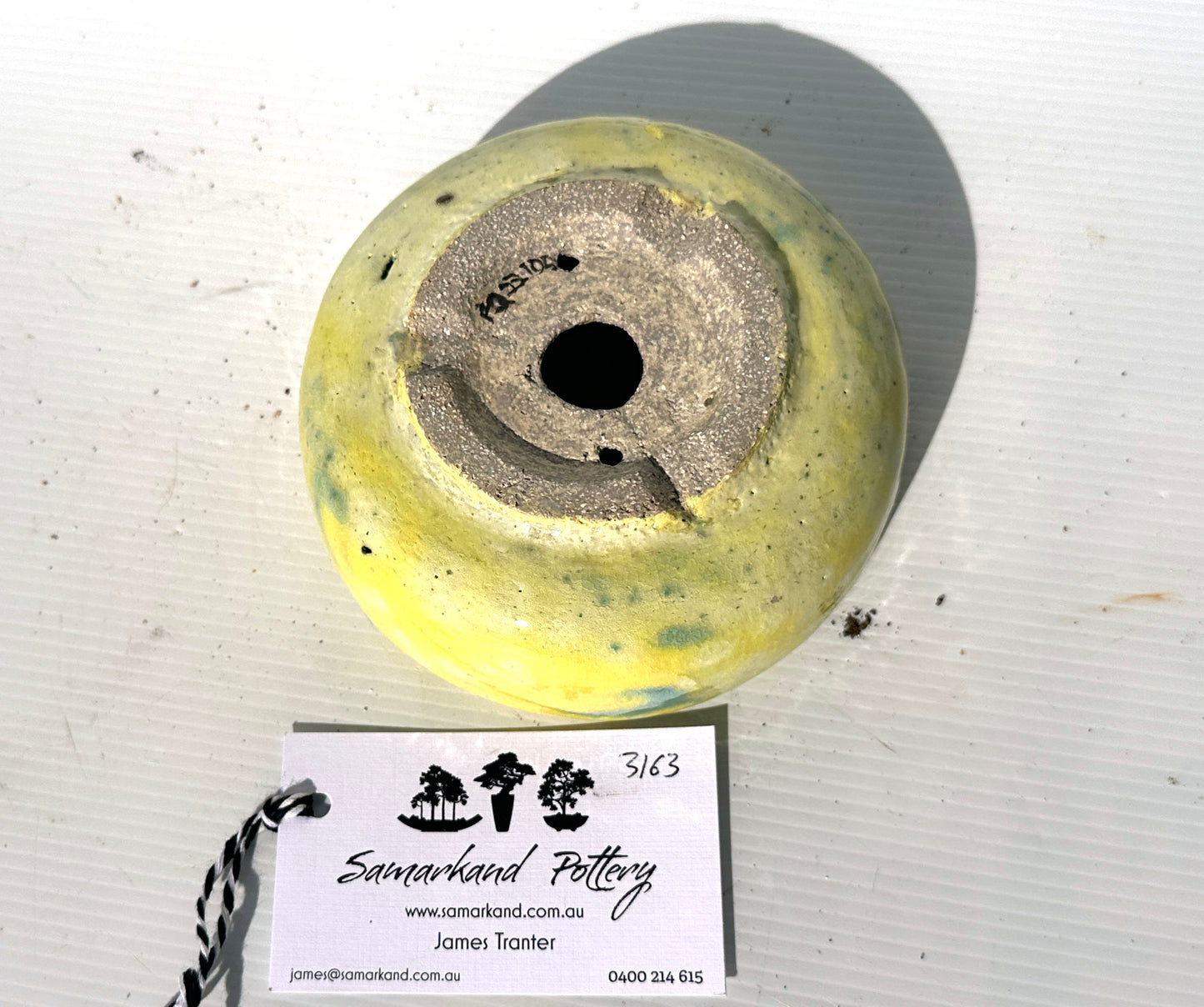 Round  13cm Yellow Glazed Stoneware Bonsai Pot