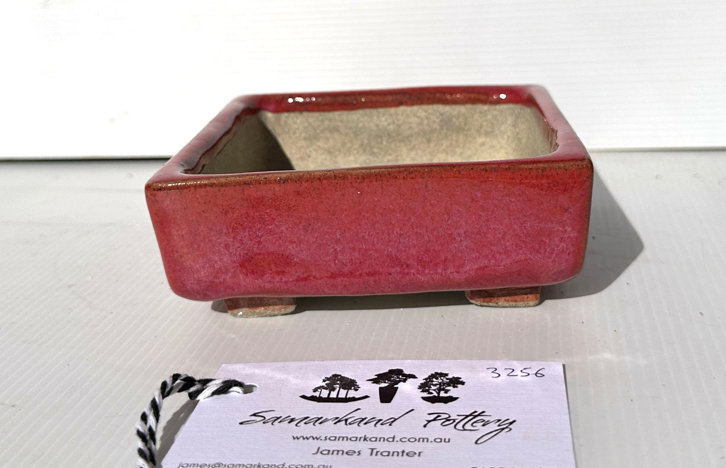 Square 13.5cm Red Glazed Stoneware Bonsai Pot