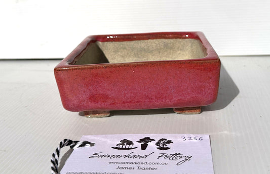 Square 13.5cm Red Glazed Stoneware Bonsai Pot