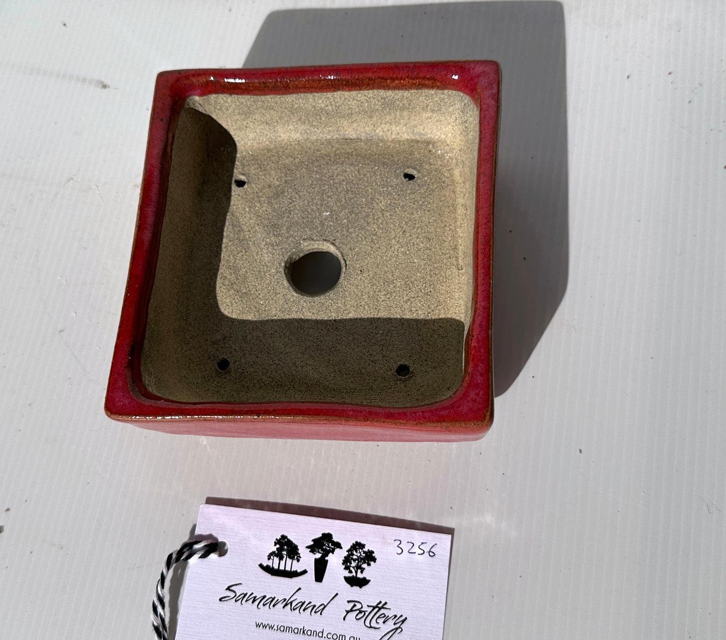 Square 13.5cm Red Glazed Stoneware Bonsai Pot