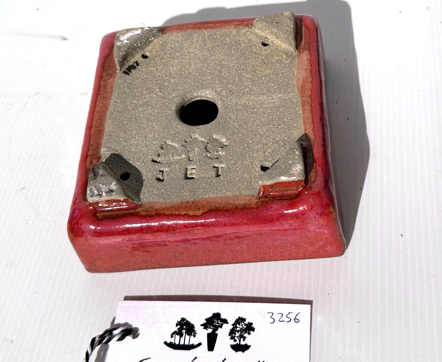 Square 13.5cm Red Glazed Stoneware Bonsai Pot