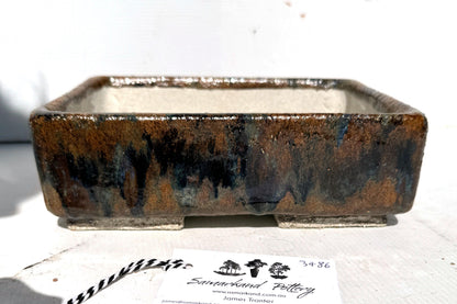 Rectangular 22.5cm Brown and Blue Glazed Stoneware Bonsai Pot