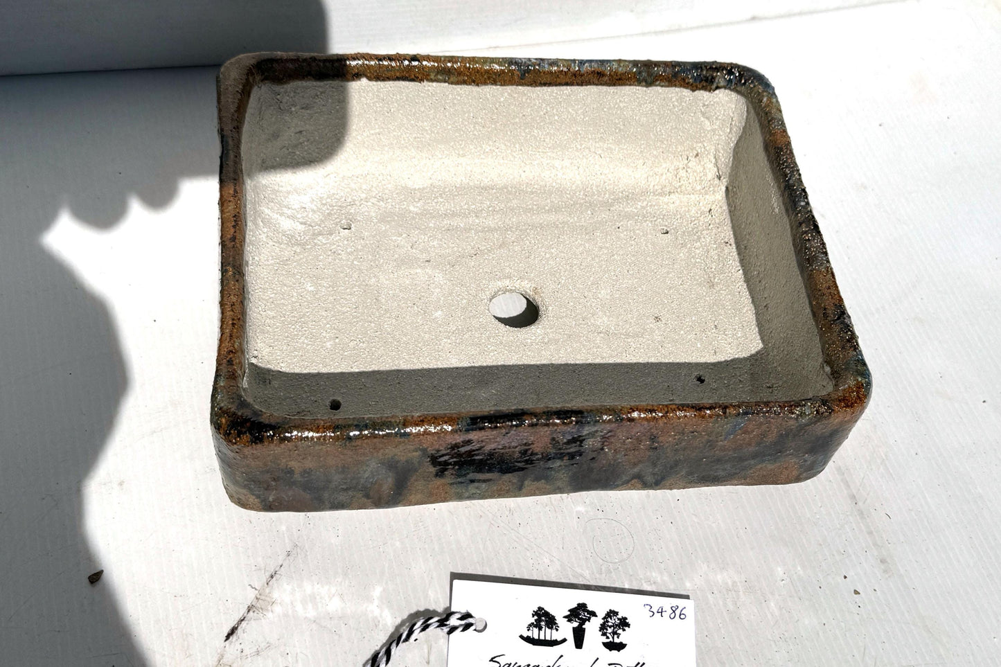 Rectangular 22.5cm Brown and Blue Glazed Stoneware Bonsai Pot