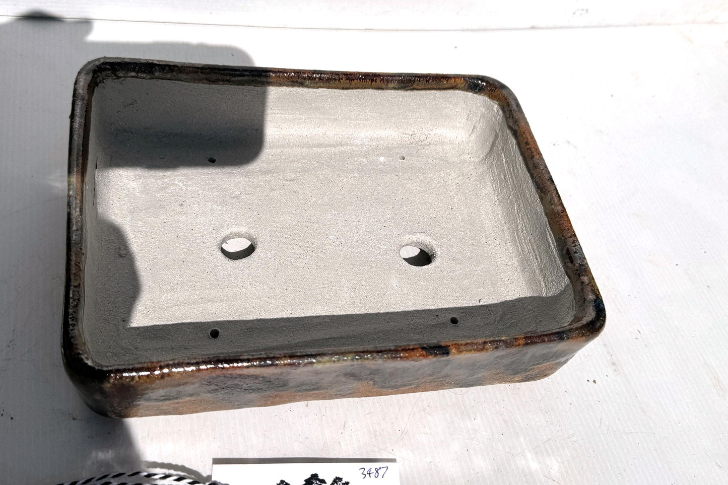 Rectangular 25.5cm Brown and Blue Glazed Stoneware Bonsai Pot