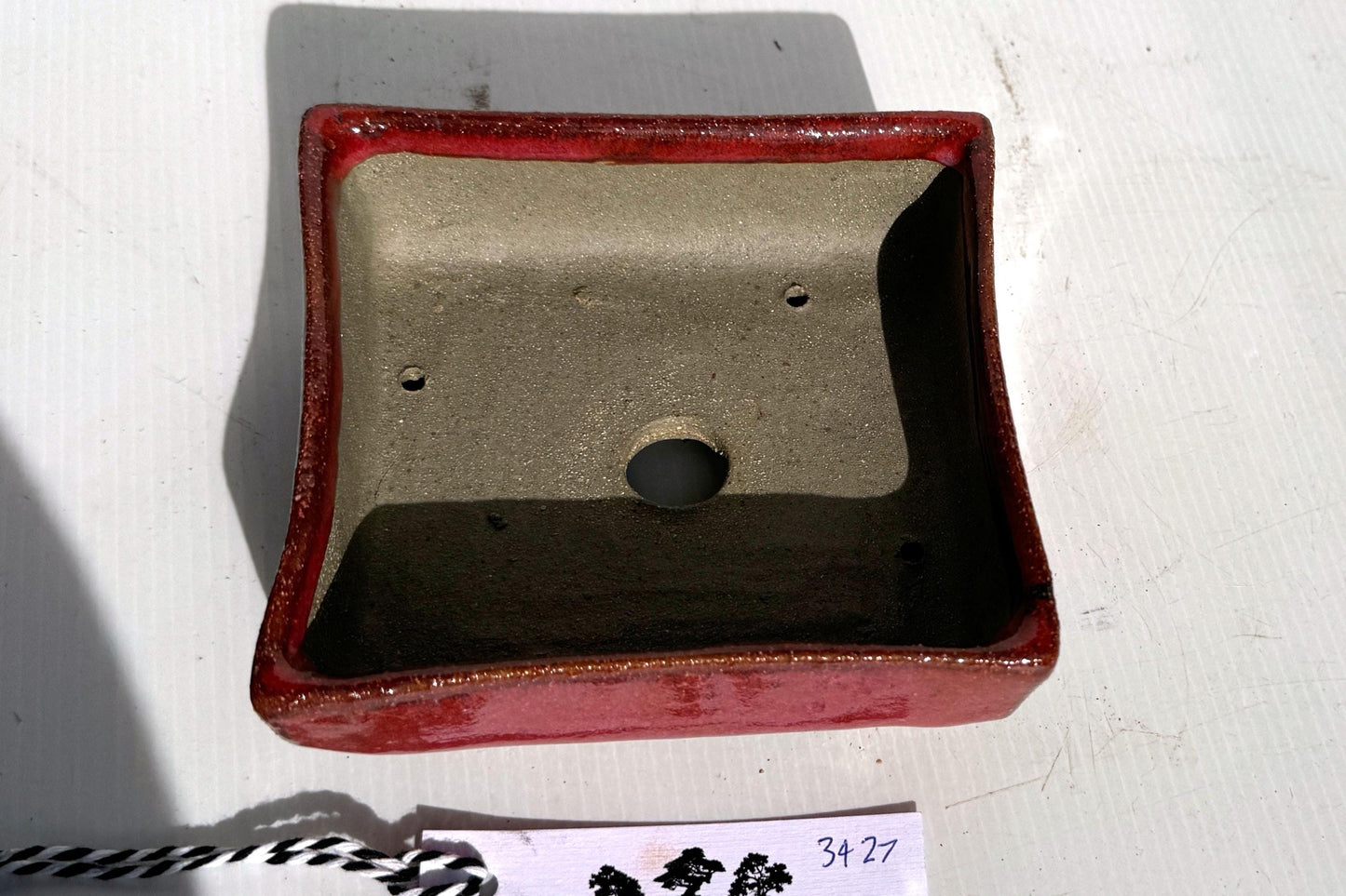 Square 12.5cm Red Glazed Stoneware Bonsai Pot