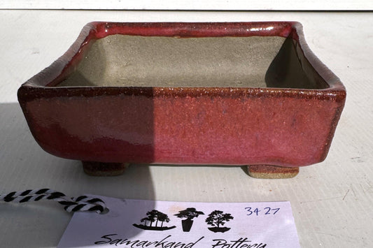 Square 12.5cm Red Glazed Stoneware Bonsai Pot