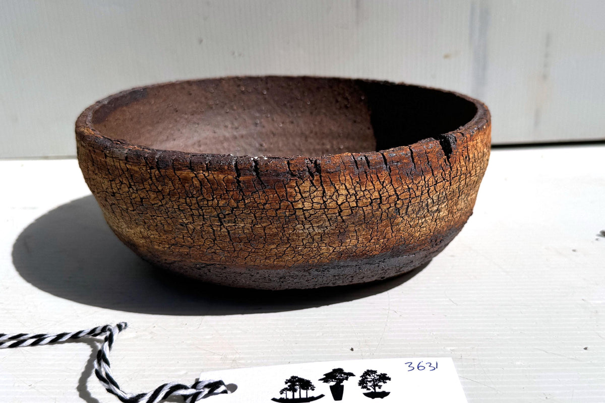 Oval 19cm White and Brown Split Finish Stoneware Unglazed Bonsai Pot