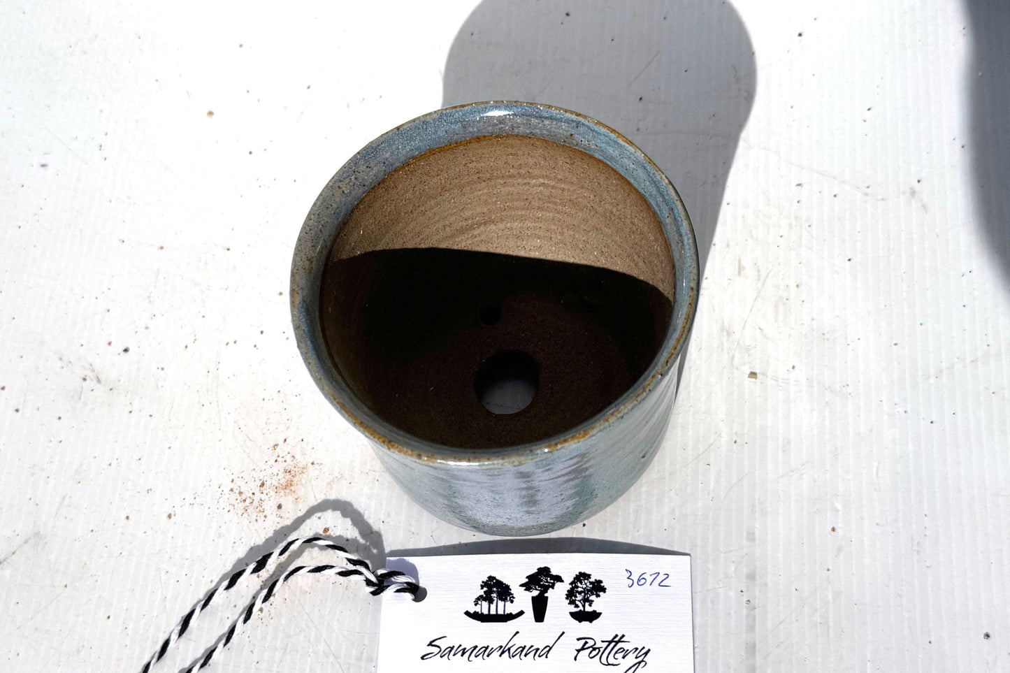 Round  10.5cm Blue Glazed Stoneware Bonsai Pot