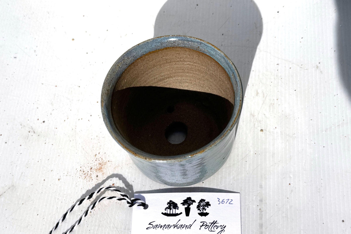 Round  10.5cm Blue Glazed Stoneware Bonsai Pot