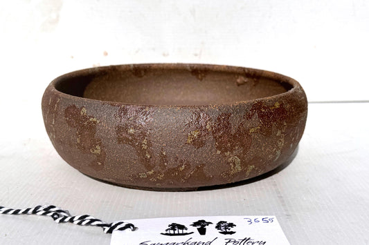 Round 19cm Brown Smooth Stoneware Woodash Bonsai Pot