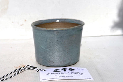 Round  10.5cm Blue Glazed Stoneware Bonsai Pot