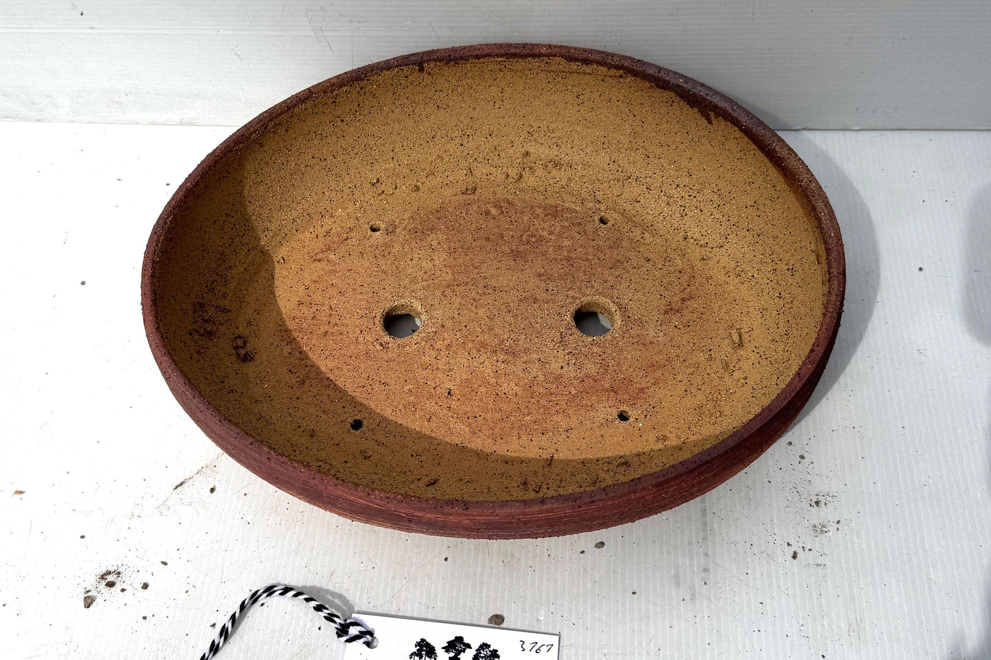 Oval 31.5cm White and Brown Stoneware Unglazed Bonsai Pot