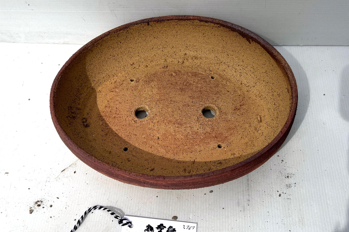 Oval 31.5cm White and Brown Stoneware Unglazed Bonsai Pot