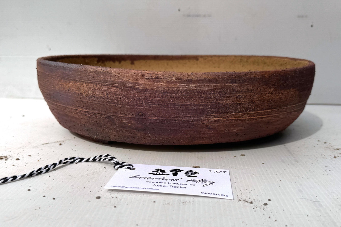 Oval 31.5cm White and Brown Stoneware Unglazed Bonsai Pot