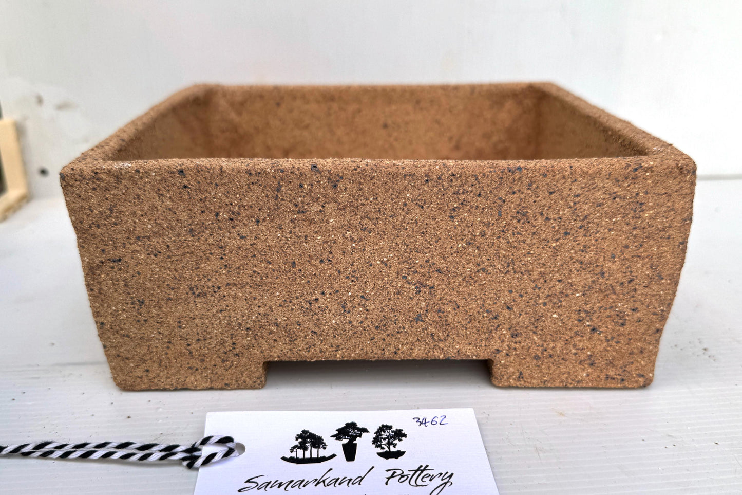Square 20cm Brown Stoneware Smooth Unglazed Bonsai Pot