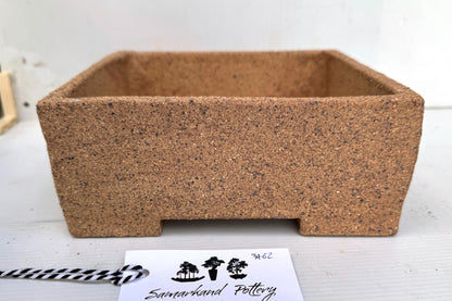 Square 20cm Brown Stoneware Smooth Unglazed Bonsai Pot