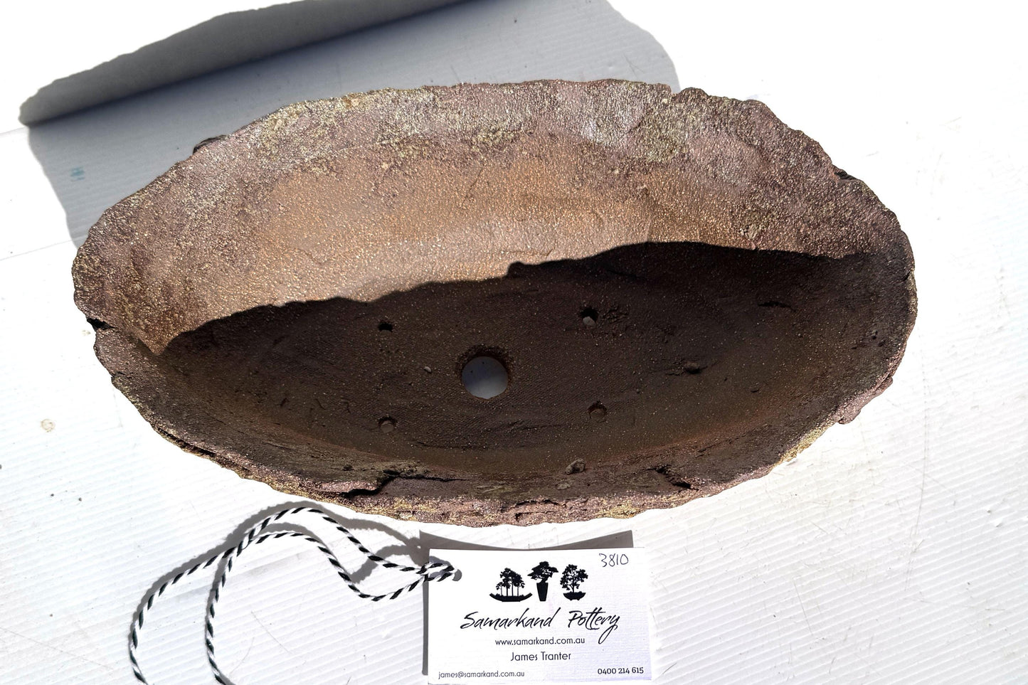 30.5cm Oval Brown Woodash Layered Finish Stoneware Unglazed Bonsai Pot