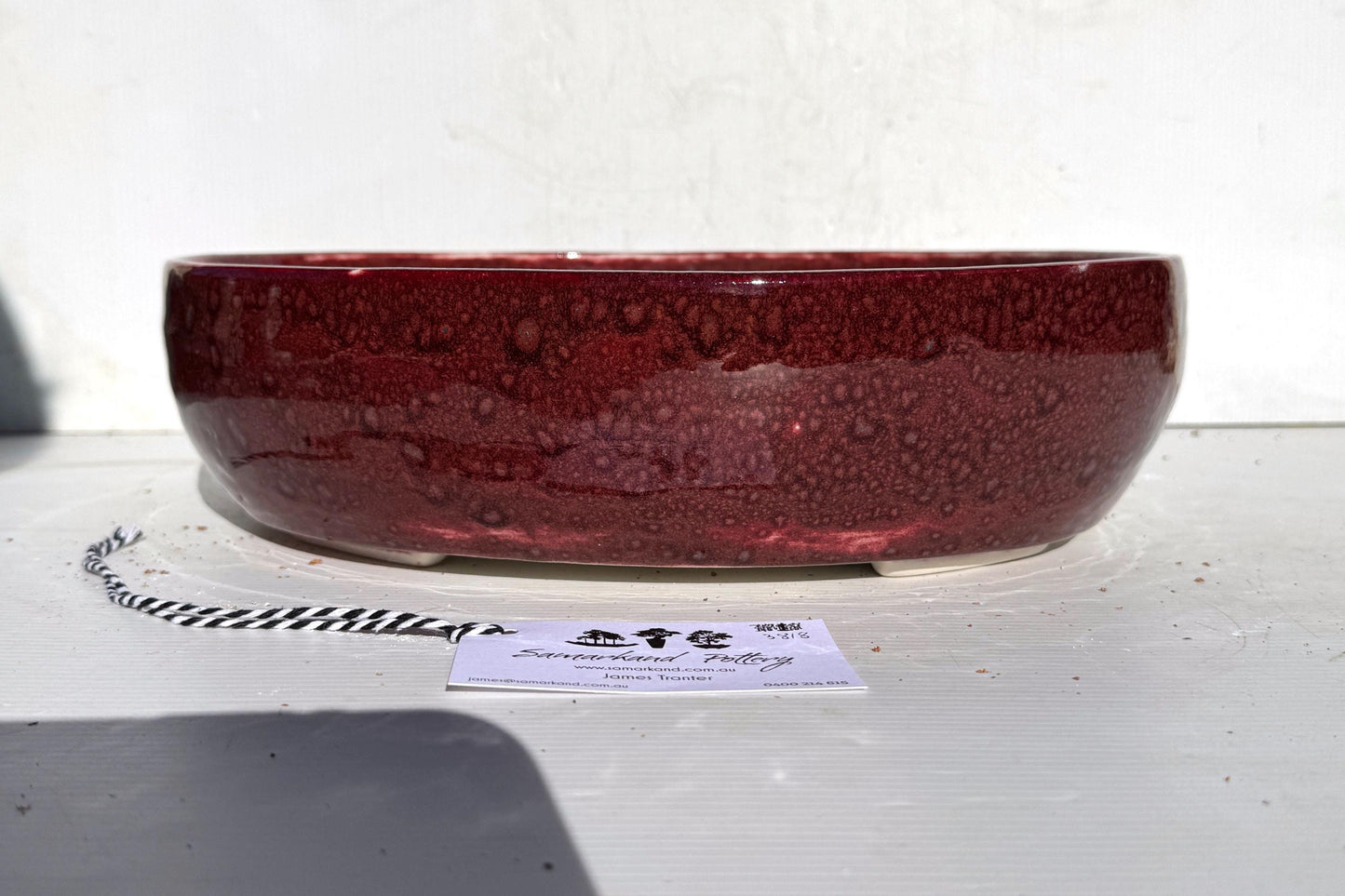 Oval 34cm Red Glazed Stoneware Bonsai Pot