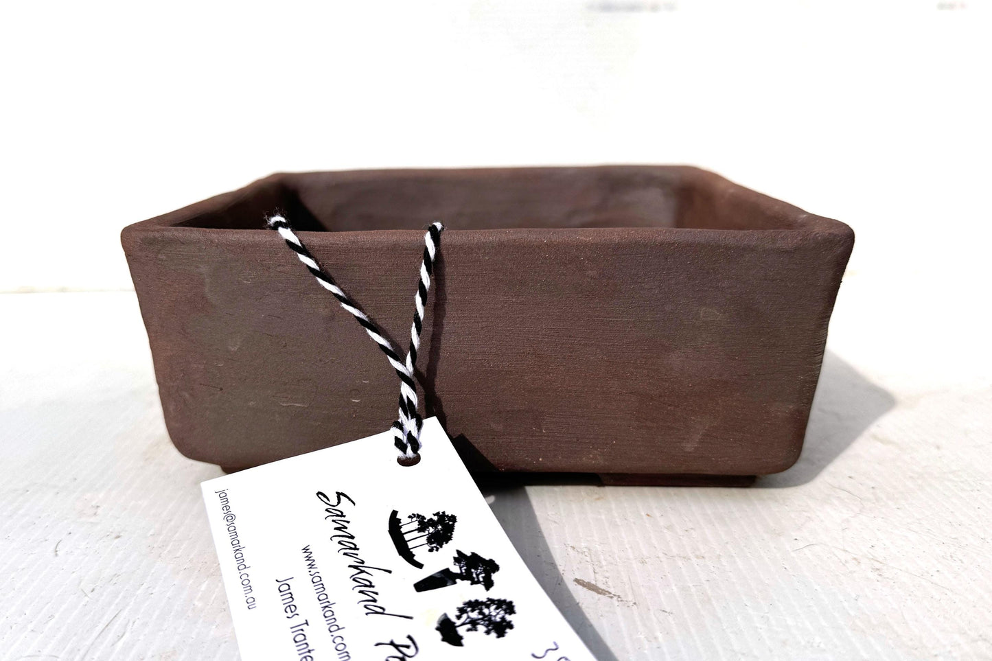 Square 17cm Brown Smooth Stoneware Bonsai Pot