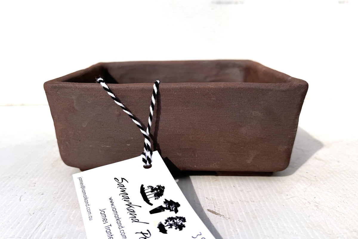 Square 17cm Brown Smooth Stoneware Bonsai Pot