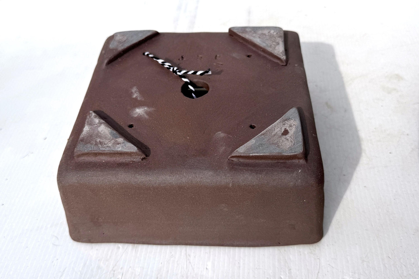 Square 17cm Brown Smooth Stoneware Bonsai Pot