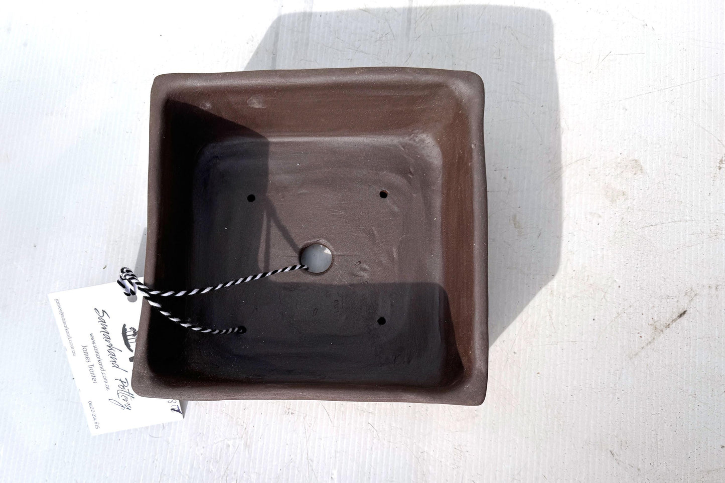 Square 17cm Brown Smooth Stoneware Bonsai Pot