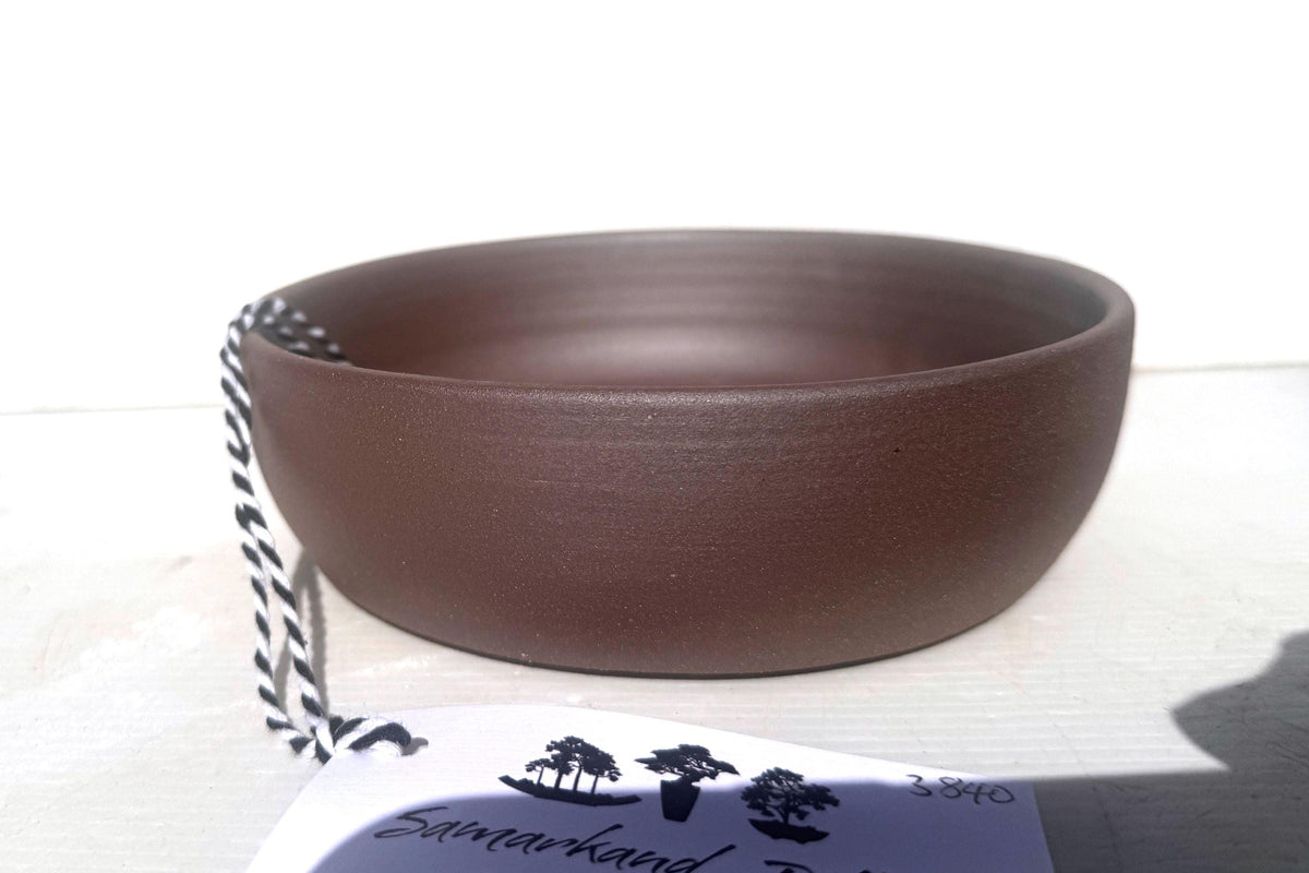 Round 16.5cm Brown Smooth Stoneware Bonsai Pot