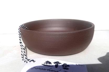 Round 16.5cm Brown Smooth Stoneware Bonsai Pot