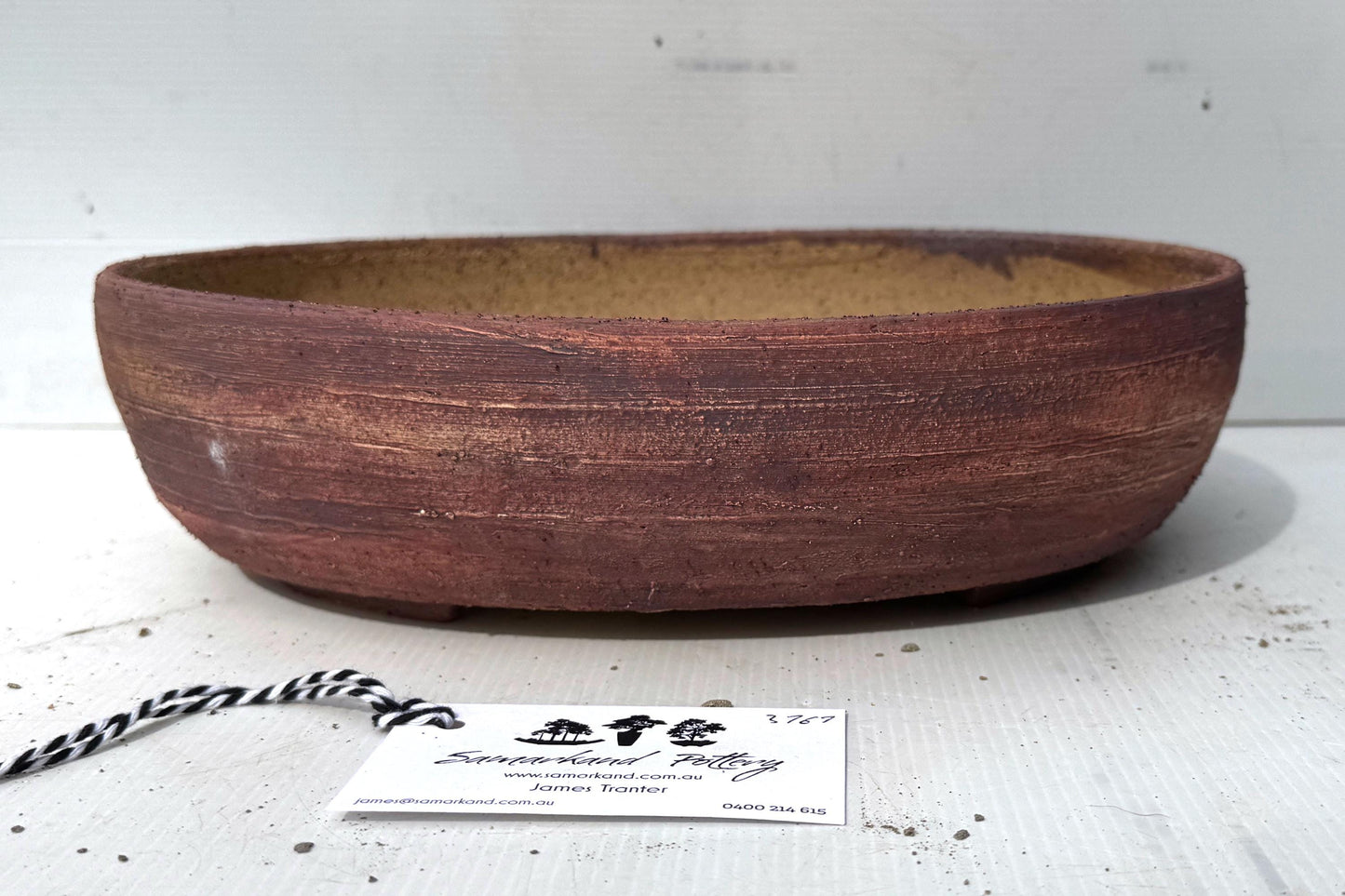 Oval 31.5cm White and Brown Stoneware Unglazed Bonsai Pot