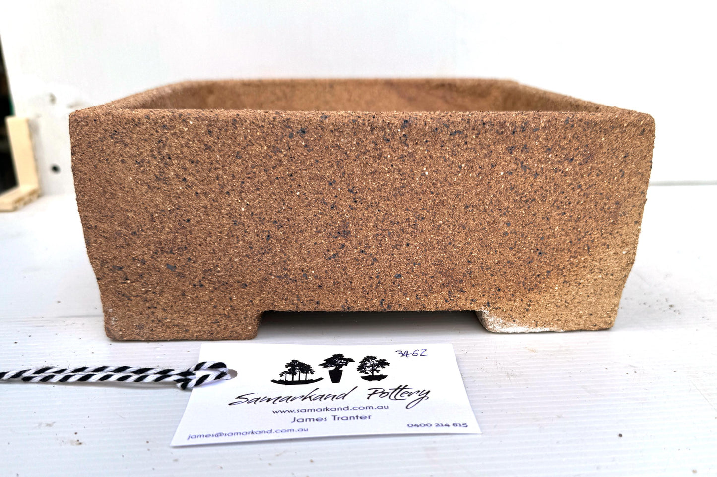 Square 20cm Brown Stoneware Smooth Unglazed Bonsai Pot