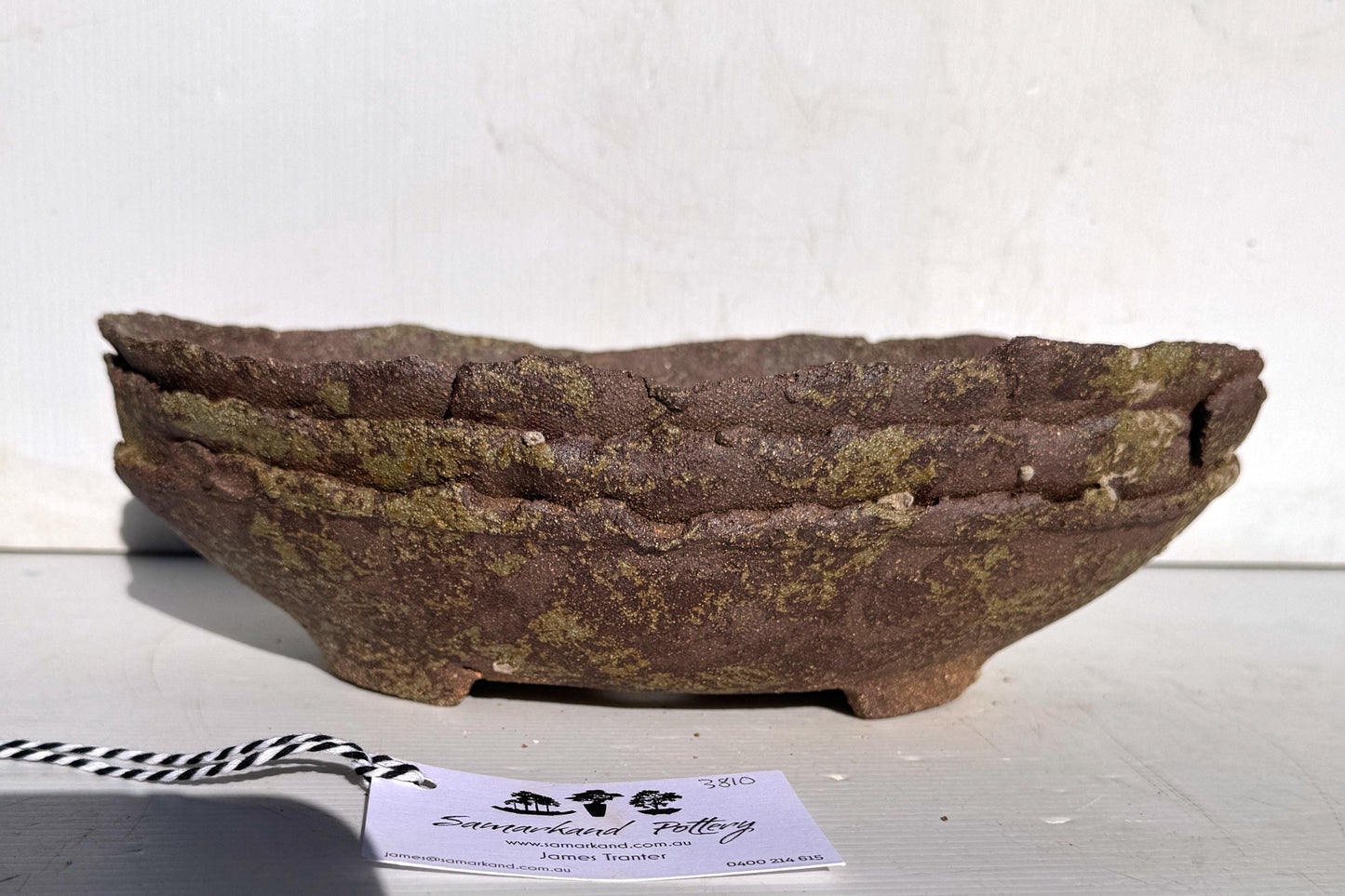 30.5cm Oval Brown Woodash Layered Finish Stoneware Unglazed Bonsai Pot