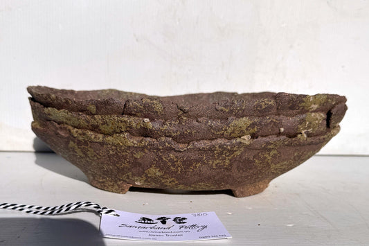 30.5cm Oval Brown Woodash Layered Finish Stoneware Unglazed Bonsai Pot