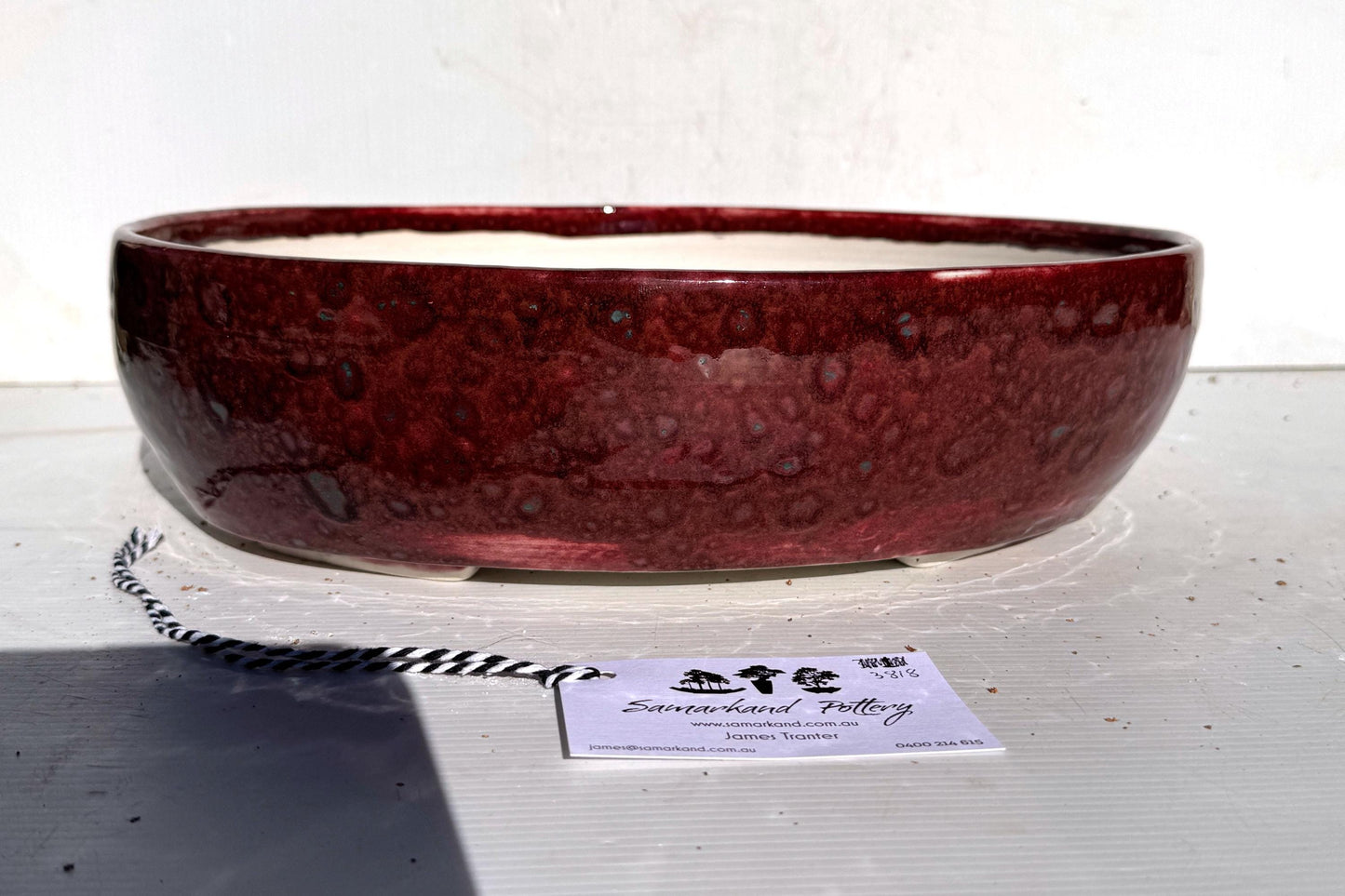 Oval 34cm Red Glazed Stoneware Bonsai Pot