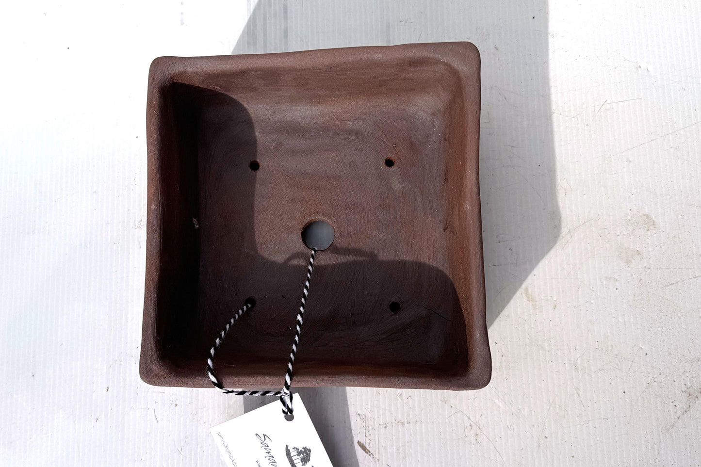 Square 17cm Brown Smooth Stoneware Bonsai Pot