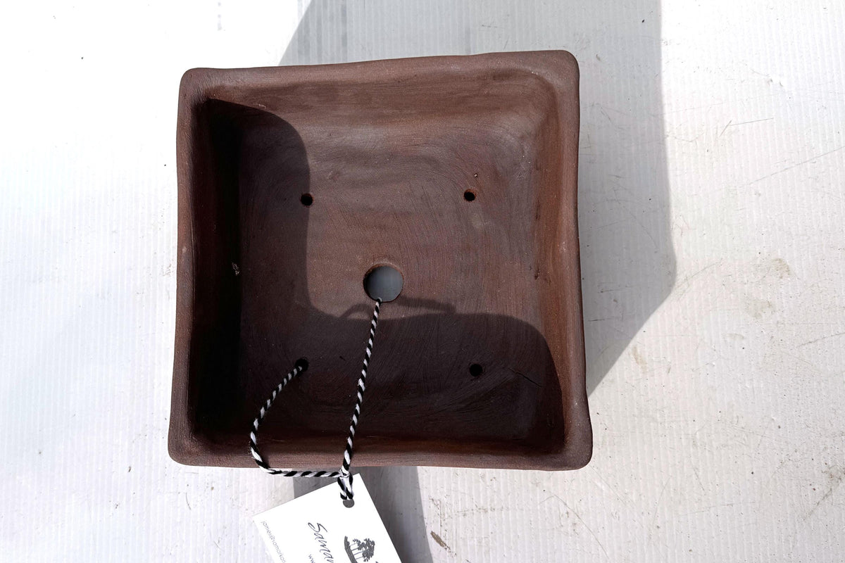 Square 17cm Brown Smooth Stoneware Bonsai Pot