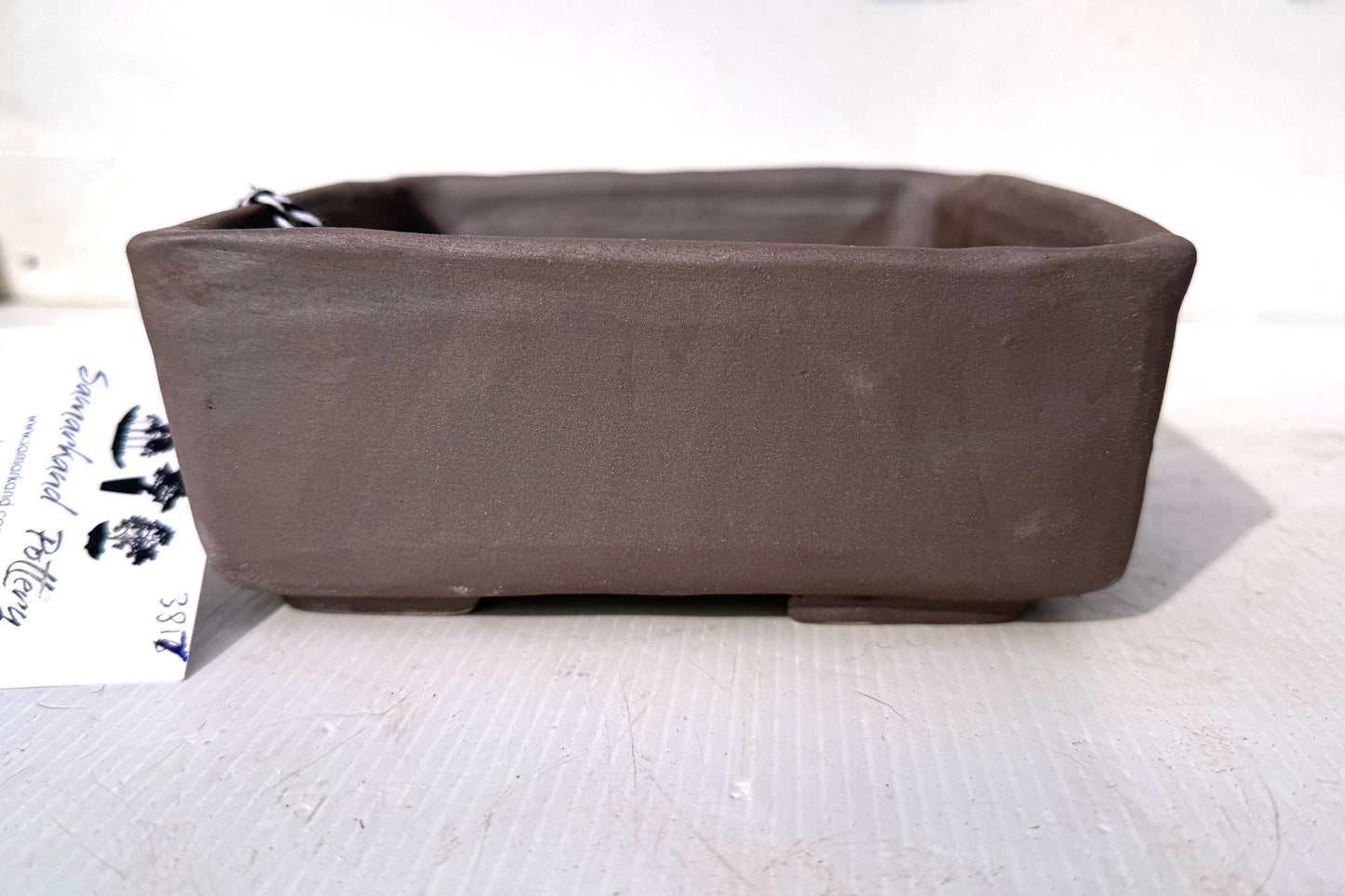 Square 17cm Brown Smooth Stoneware Bonsai Pot