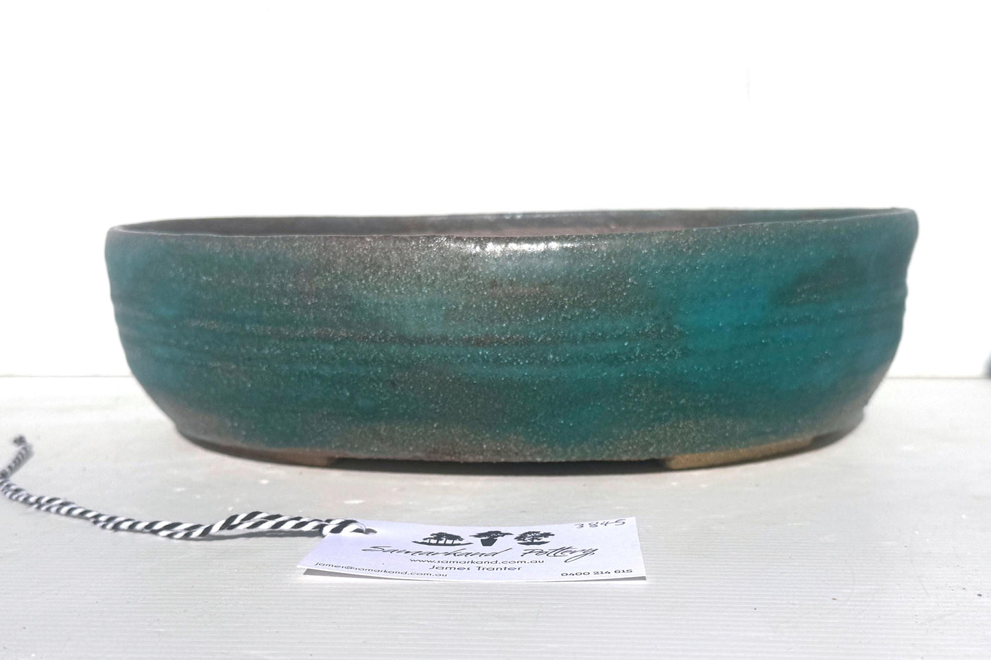 Oval 33.5cm Green Glazed Stoneware Bonsai Pot