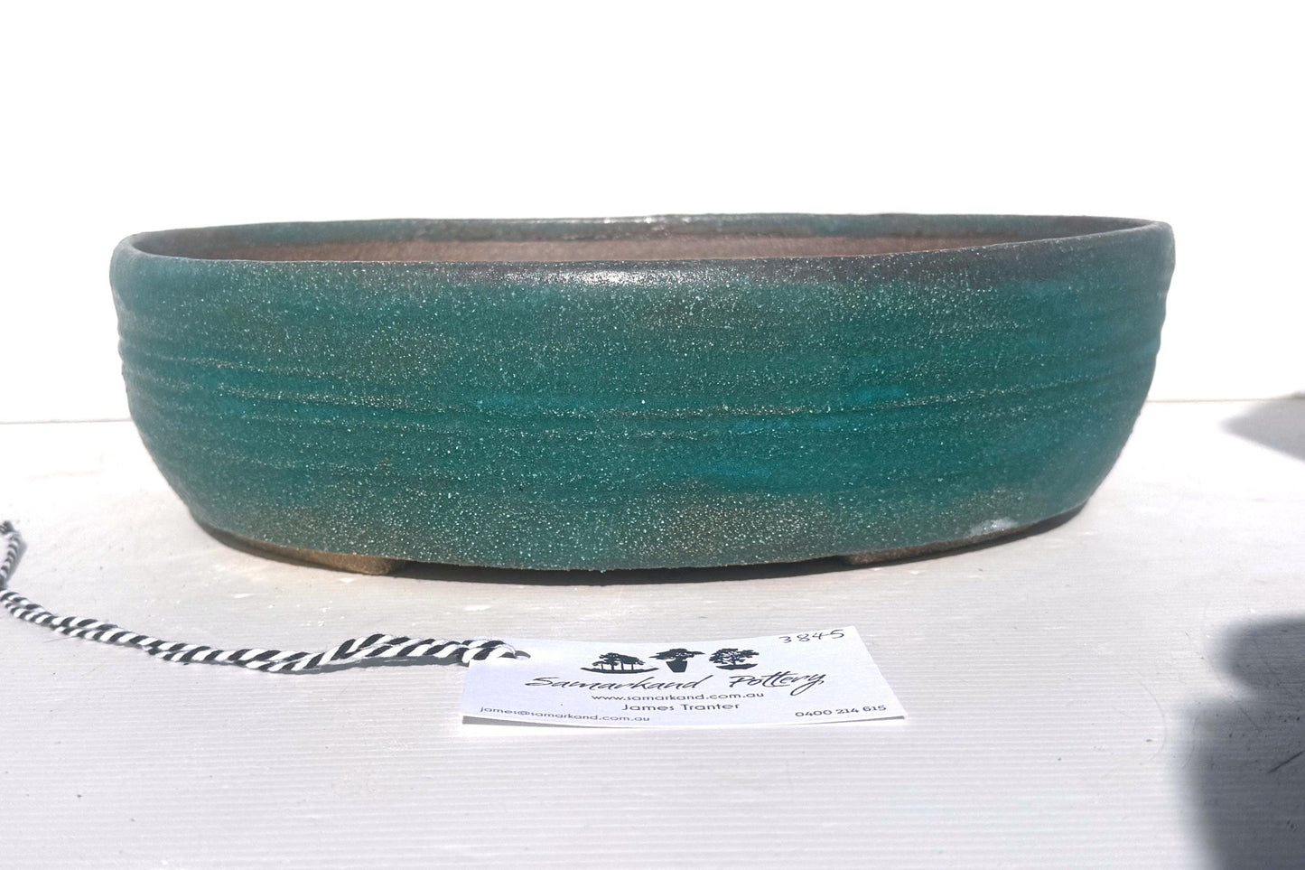 Oval 33.5cm Green Glazed Stoneware Bonsai Pot