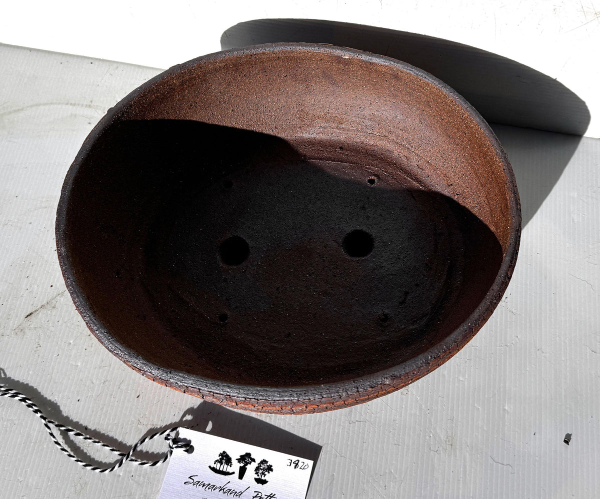 Oval 28.5cm White and Brown Split Finish Stoneware Unglazed Bonsai Pot